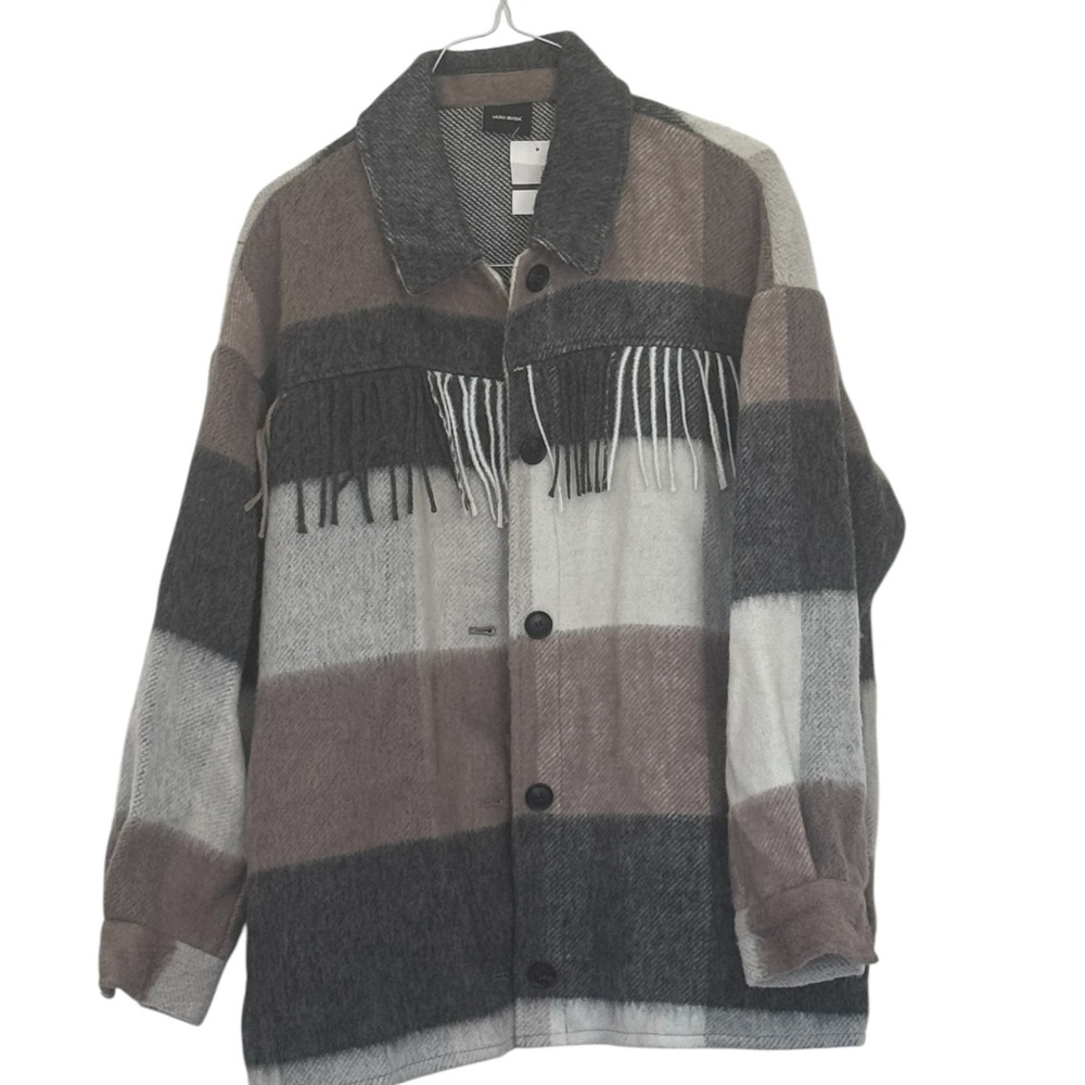 Striped Fringe Jacket - Black, Brown, Gray - Picture 2 of 3